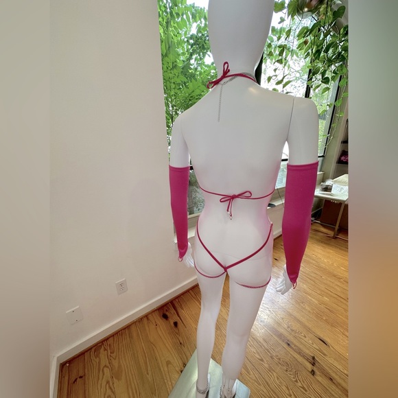 Barbie Rhinestone Pink Bow Bra 🎀 thong set Custom, Handmade, XS - Picture 6 of 10